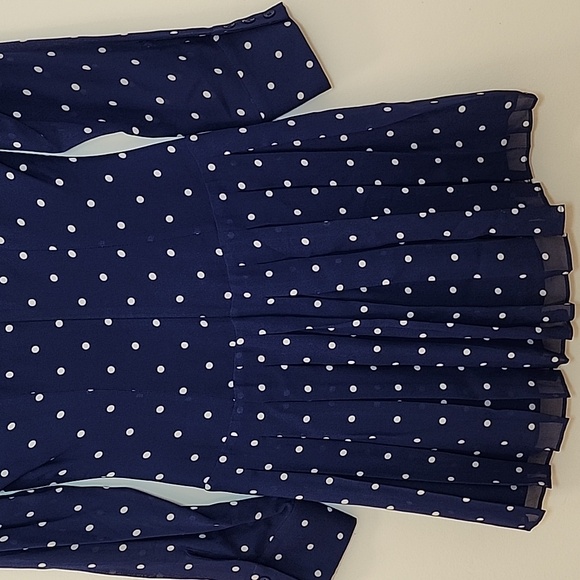 Reformation Tamia Mini dress navy Danube polkadot pattern black collar Sz 0 - Picture 13 of 16